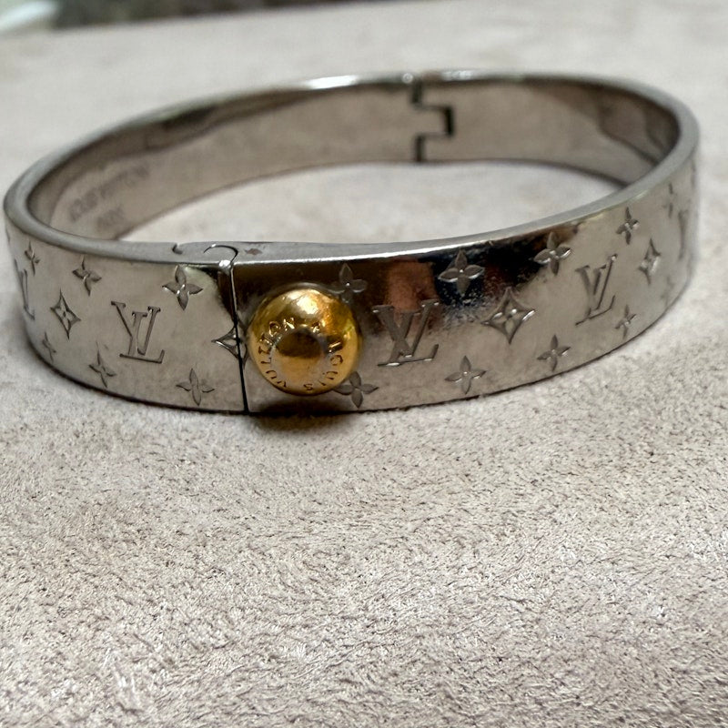 Louis Vuitton Monogram Silver & Gold Hinged Bangle Bracelet