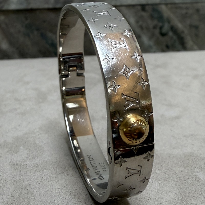 Louis Vuitton Monogram Silver & Gold Hinged Bangle Bracelet