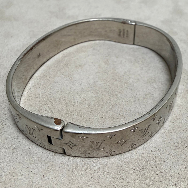 Louis Vuitton Monogram Silver & Gold Hinged Bangle Bracelet