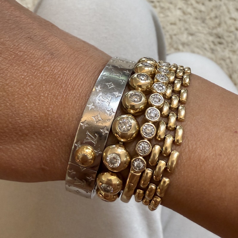 Louis Vuitton Monogram Silver & Gold Hinged Bangle Bracelet