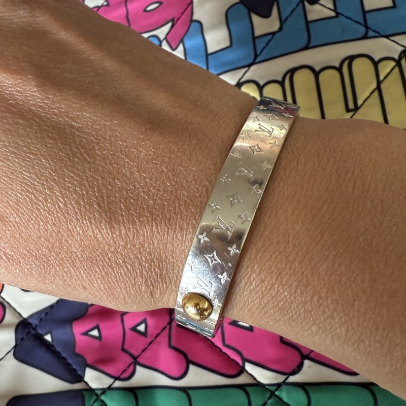 Louis Vuitton Monogram Silver & Gold Hinged Bangle Bracelet