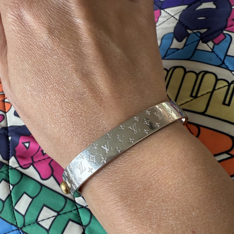 Louis Vuitton Monogram Silver & Gold Hinged Bangle Bracelet