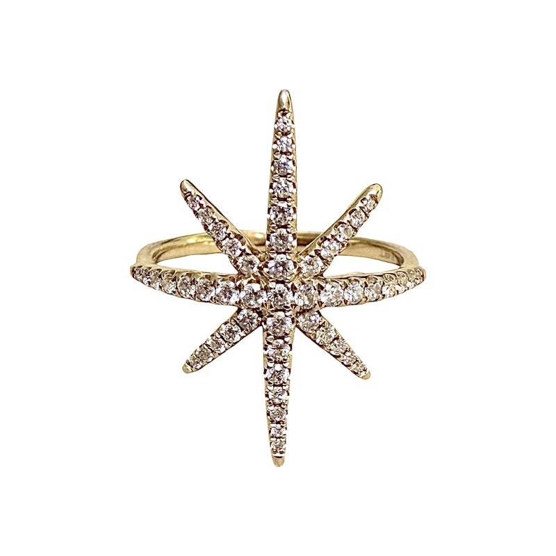 14k Yellow Gold & Diamond Starburst Ring