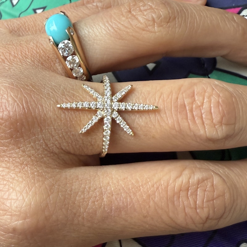 14k Yellow Gold & Diamond Starburst Ring