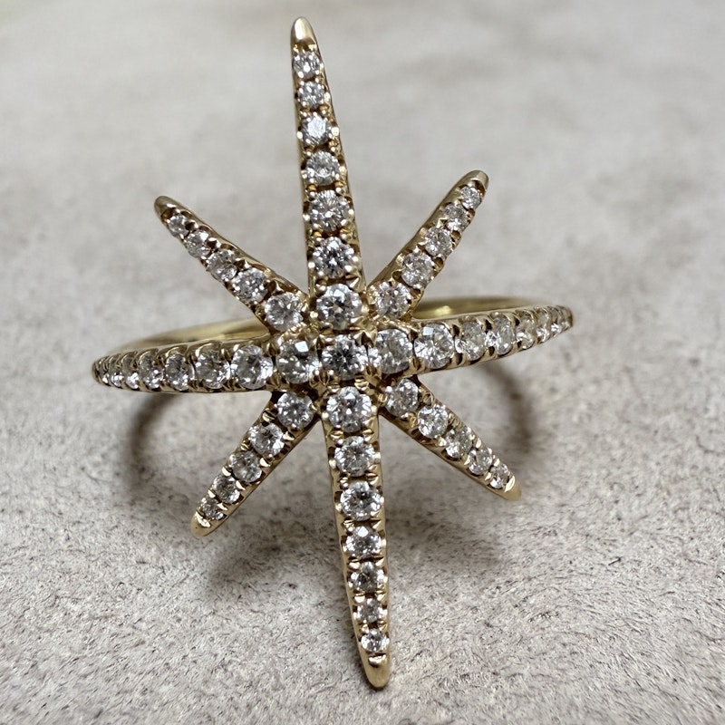 14k Yellow Gold & Diamond Starburst Ring