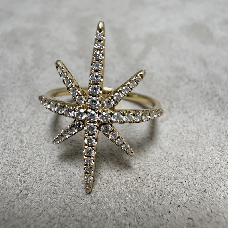 14k Yellow Gold & Diamond Starburst Ring