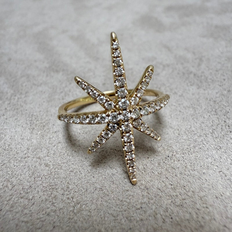 14k Yellow Gold & Diamond Starburst Ring