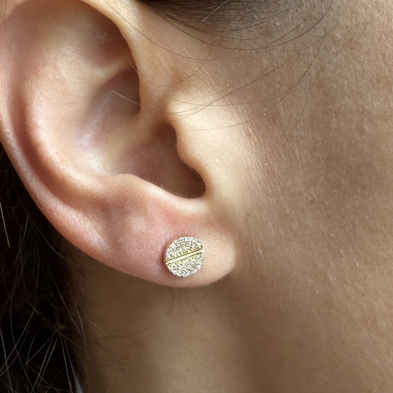14k Yellow Gold Pavé Diamond Nail Head Stud Earrings