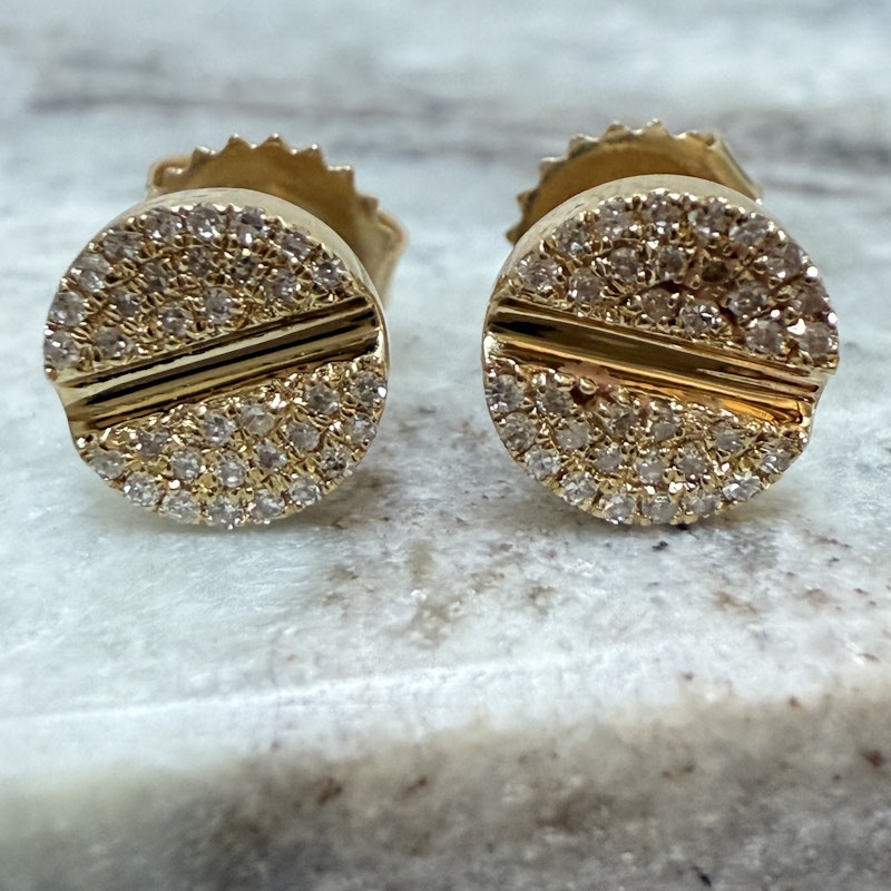 14k Yellow Gold Pavé Diamond Nail Head Stud Earrings