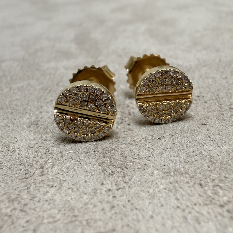 14k Yellow Gold Pavé Diamond Nail Head Stud Earrings