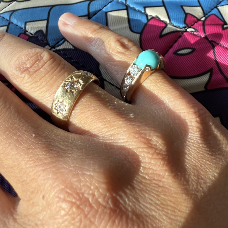 18k Rose Gold Cabochon Turquoise and Diamond Ring
