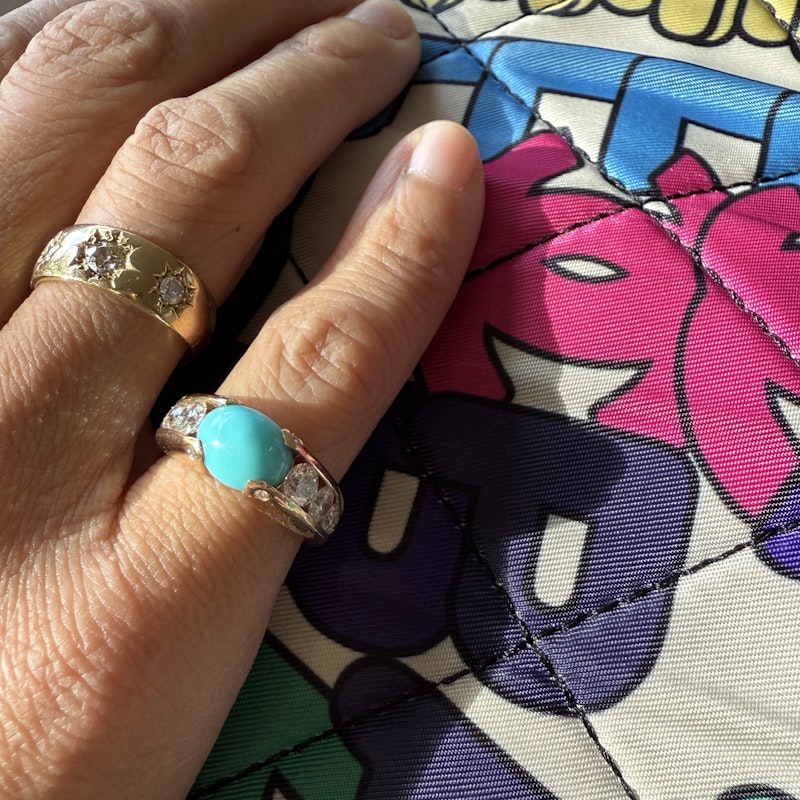 18k Rose Gold Cabochon Turquoise and Diamond Ring