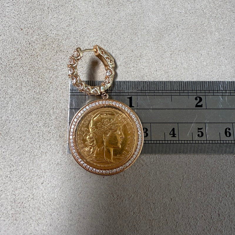 22k French Coin Earrings with 18k Rose Gold Diamond Halo