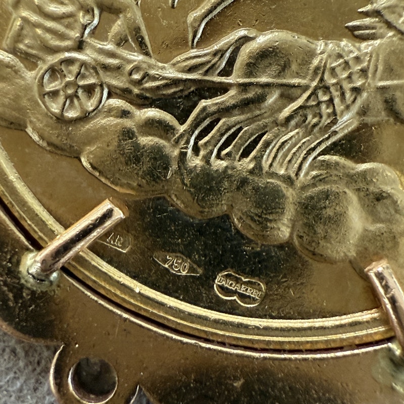 18k Yellow Gold Gemini Coin Pendant with 18k Rose Gold Diamond Border