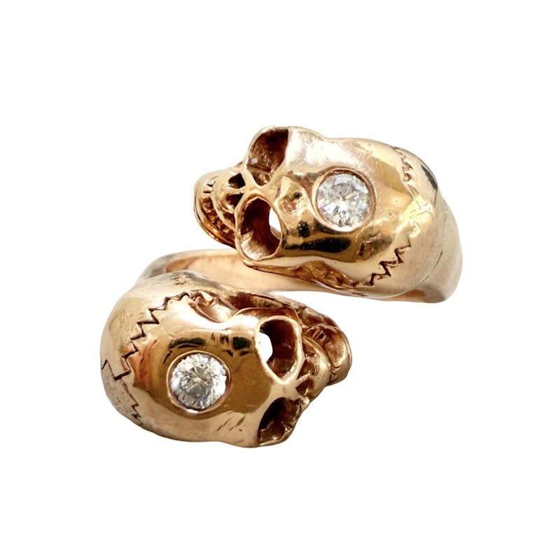 18K Rose Gold & Diamond Skull Bypass Ring