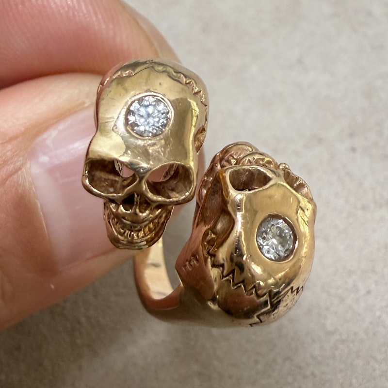 18K Rose Gold & Diamond Skull Bypass Ring
