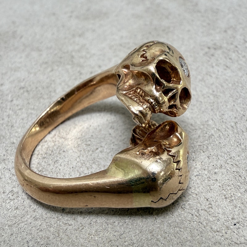 18K Rose Gold & Diamond Skull Bypass Ring