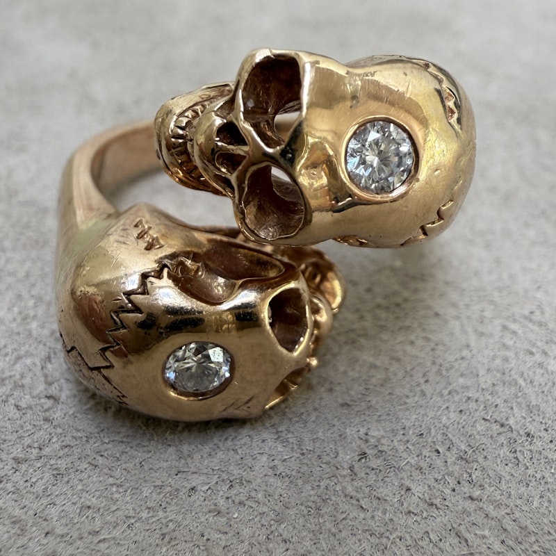 18K Rose Gold & Diamond Skull Bypass Ring