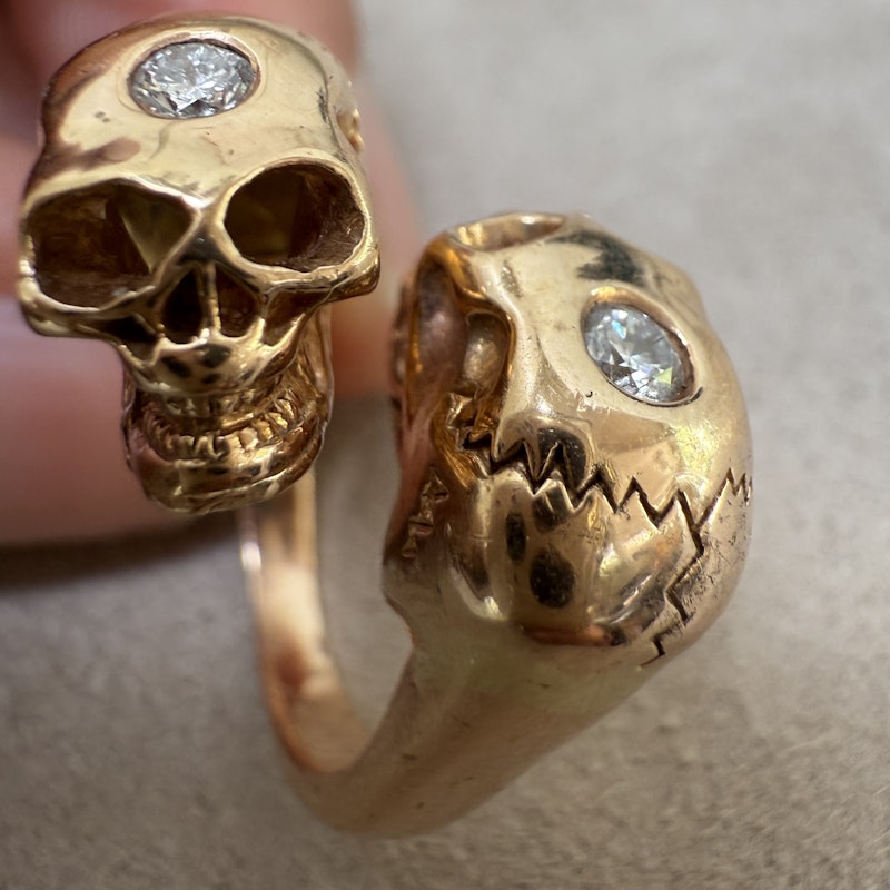 18K Rose Gold & Diamond Skull Bypass Ring