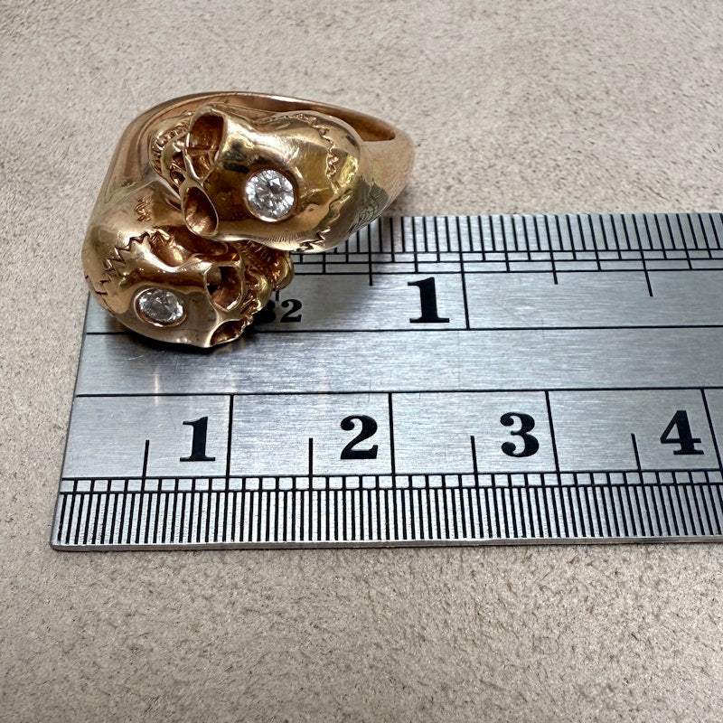 18K Rose Gold & Diamond Skull Bypass Ring