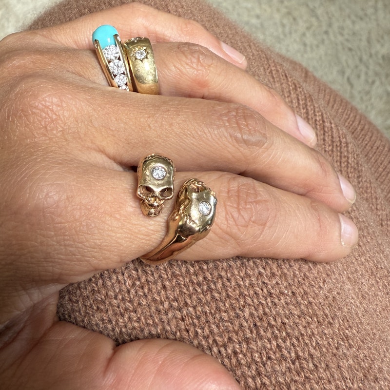 18K Rose Gold & Diamond Skull Bypass Ring