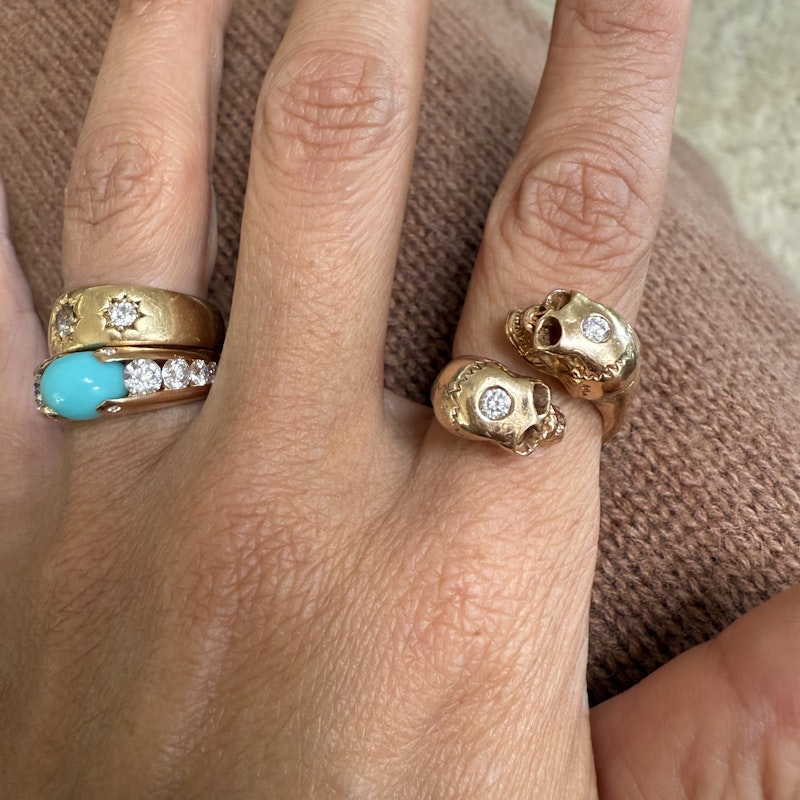 18K Rose Gold & Diamond Skull Bypass Ring
