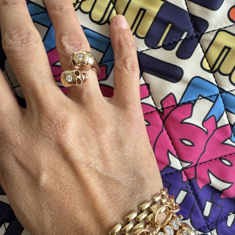 18K Rose Gold & Diamond Skull Bypass Ring