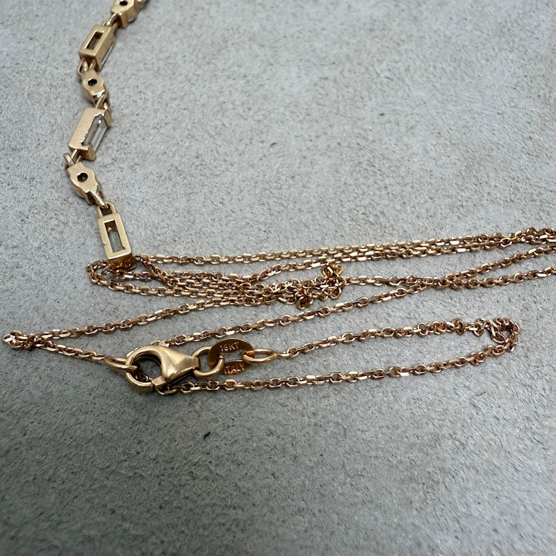 18k Rose Gold Baguette and Round Diamond Lariat Necklace