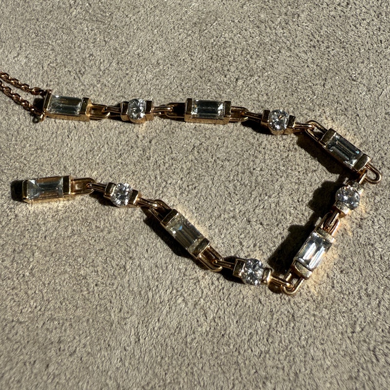 18k Rose Gold Baguette and Round Diamond Lariat Necklace