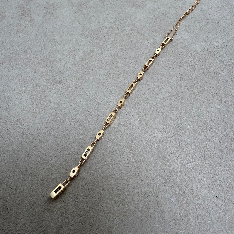 18k Rose Gold Baguette and Round Diamond Lariat Necklace