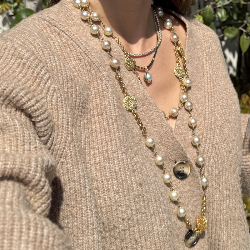 Vintage Chanel Pearl & Gold Coin Long Necklace