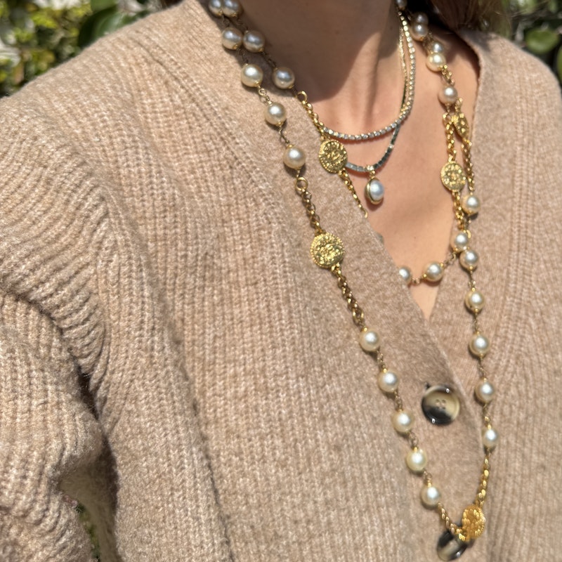 Vintage Chanel Pearl & Gold Coin Long Necklace