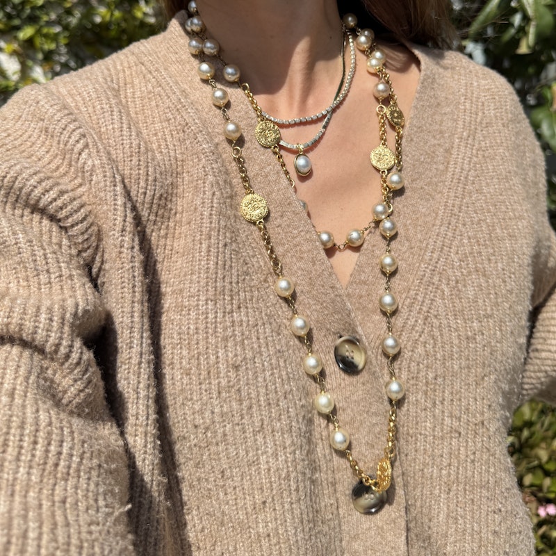 Vintage Chanel Pearl & Gold Coin Long Necklace