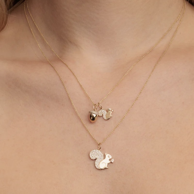 Sydney Evan 14k Yellow Gold & Diamond Squirrel Charm Necklace