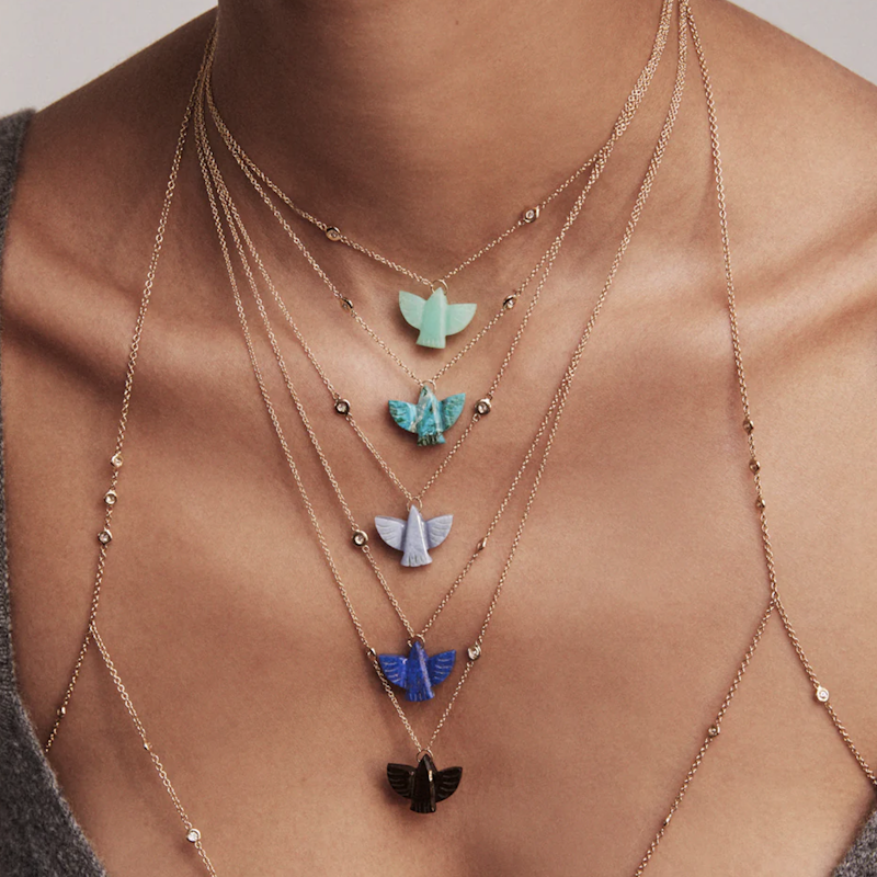Jacquie Aiche 14k Baby Blue Opal Thunderbird Necklace