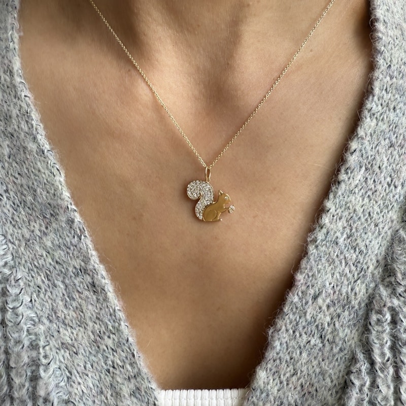 Sydney Evan 14k Yellow Gold & Diamond Squirrel Charm Necklace