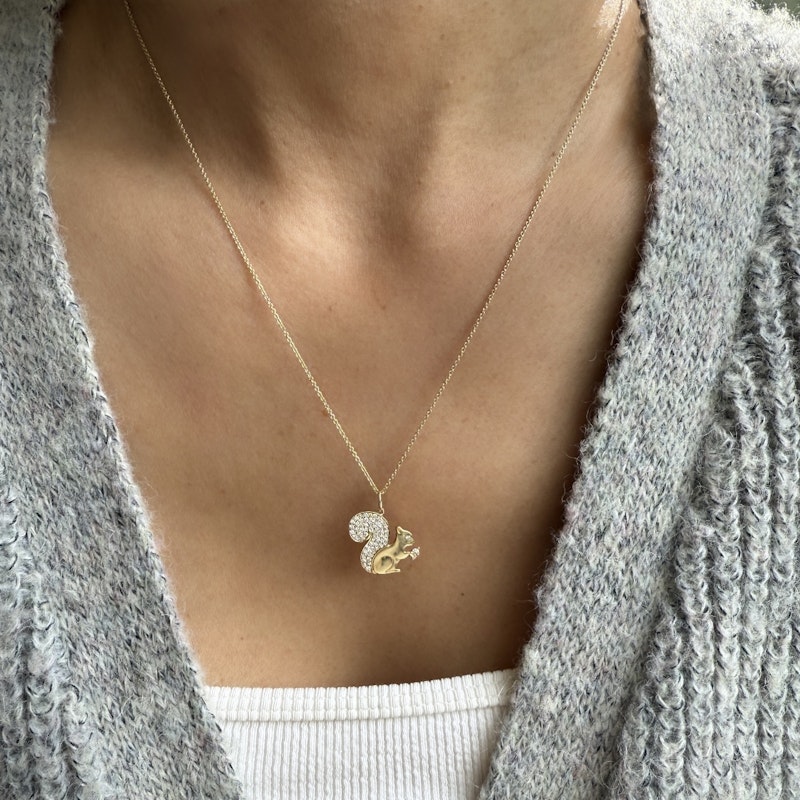 Sydney Evan 14k Yellow Gold & Diamond Squirrel Charm Necklace