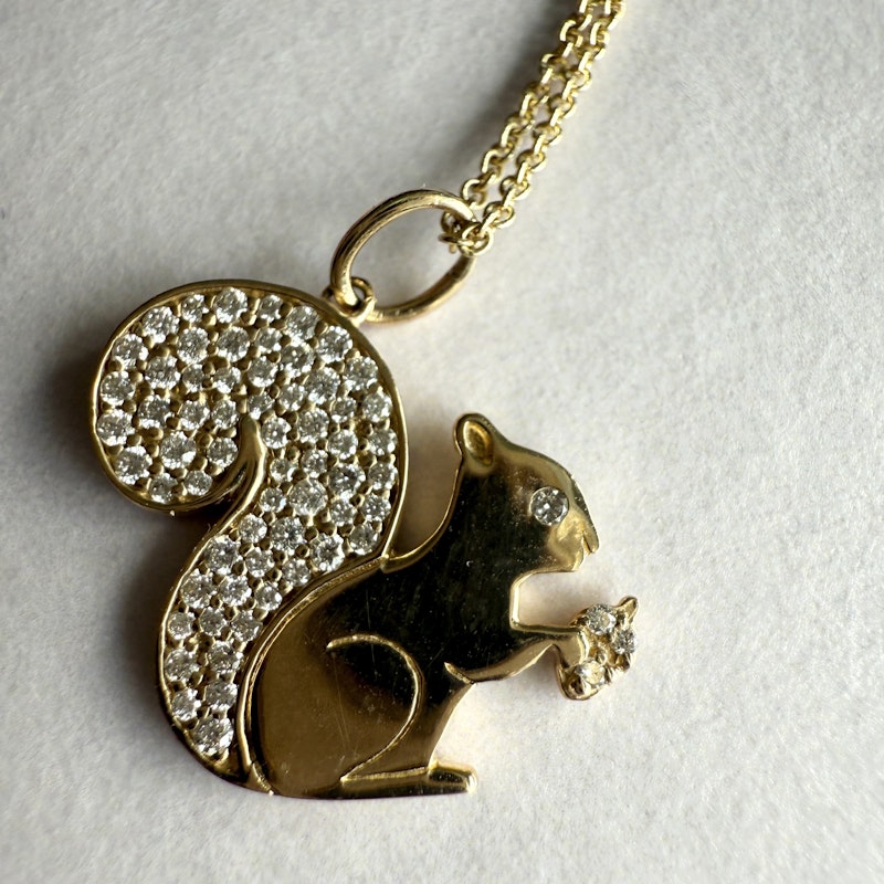 Sydney Evan 14k Yellow Gold & Diamond Squirrel Charm Necklace