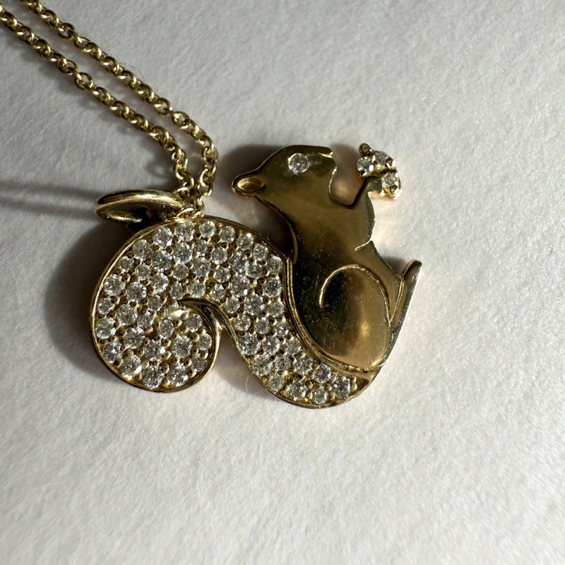 Sydney Evan 14k Yellow Gold & Diamond Squirrel Charm Necklace