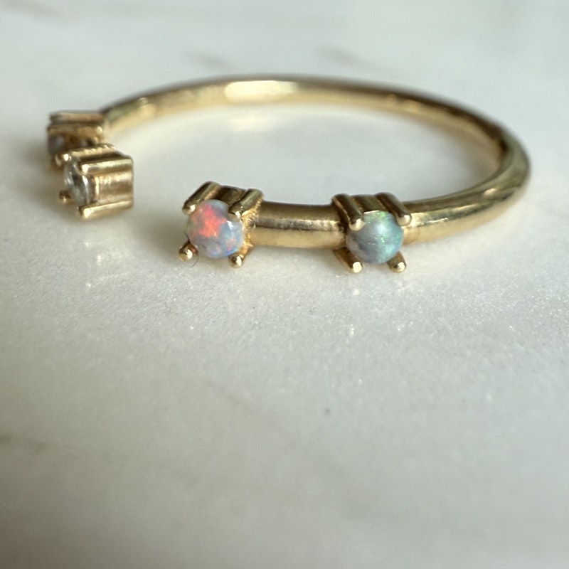 Bayou with Love 14k Yellow Gold Open Opal and Diamond Ring
