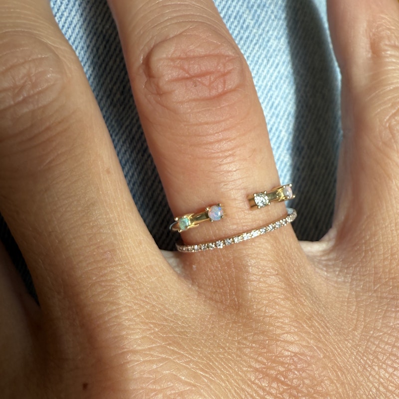Bayou with Love 14k Yellow Gold Open Opal and Diamond Ring