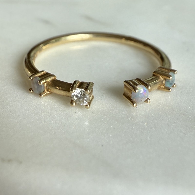Bayou with Love 14k Yellow Gold Open Opal and Diamond Ring