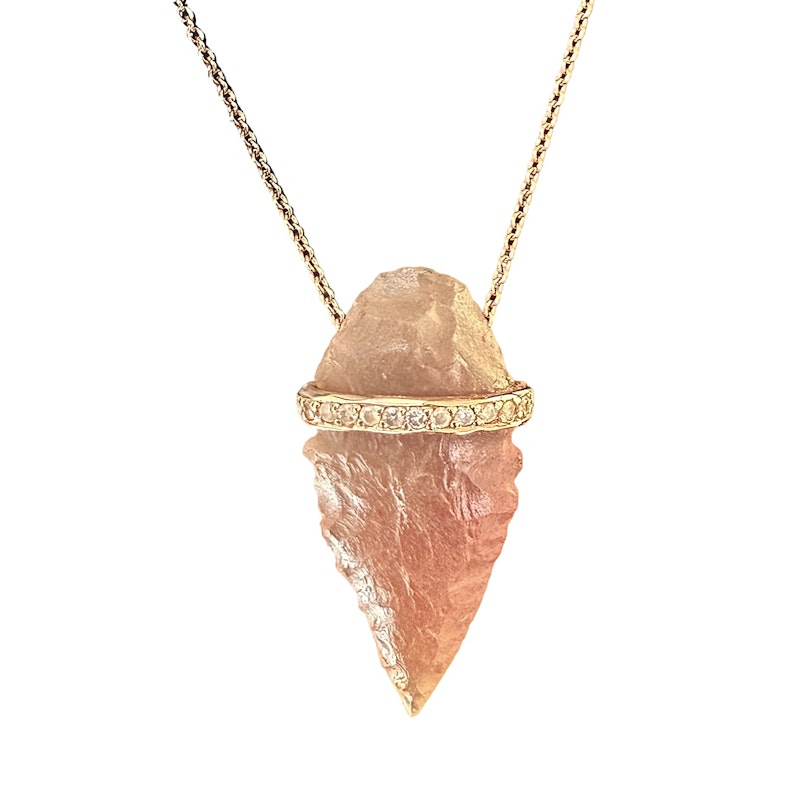 14k Rose Gold Agate and Diamond Arrowhead Necklace