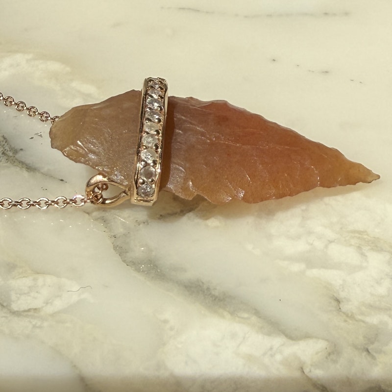 14k Rose Gold Agate and Diamond Arrowhead Necklace