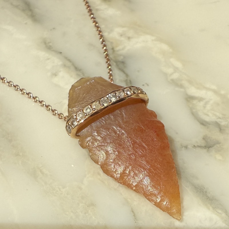 14k Rose Gold Agate and Diamond Arrowhead Necklace
