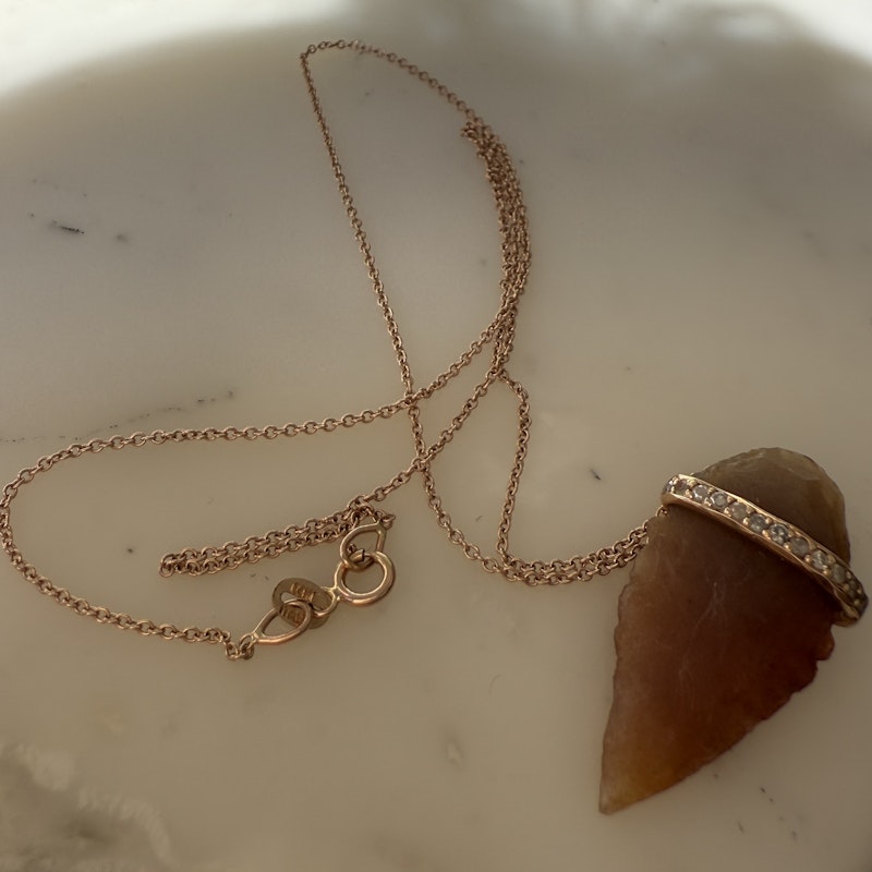14k Rose Gold Agate and Diamond Arrowhead Necklace