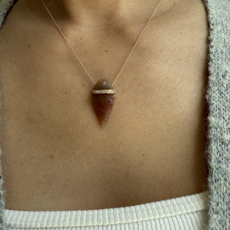 14k Rose Gold Agate and Diamond Arrowhead Necklace
