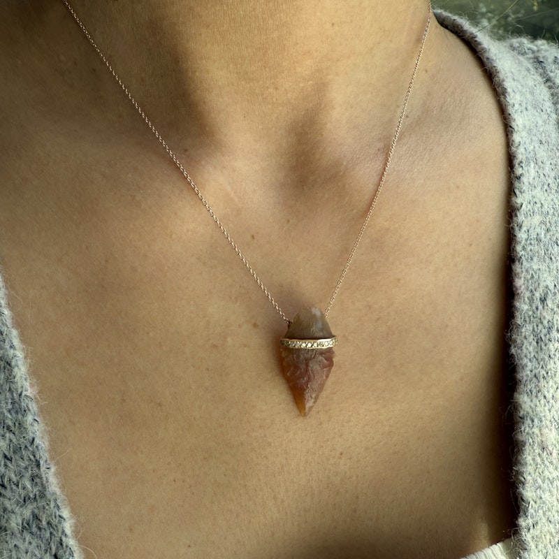 14k Rose Gold Agate and Diamond Arrowhead Necklace