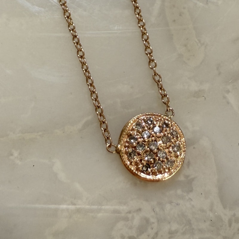 Jacquie Aiche 14k Rose Gold Diamond Pavé Disc Necklace