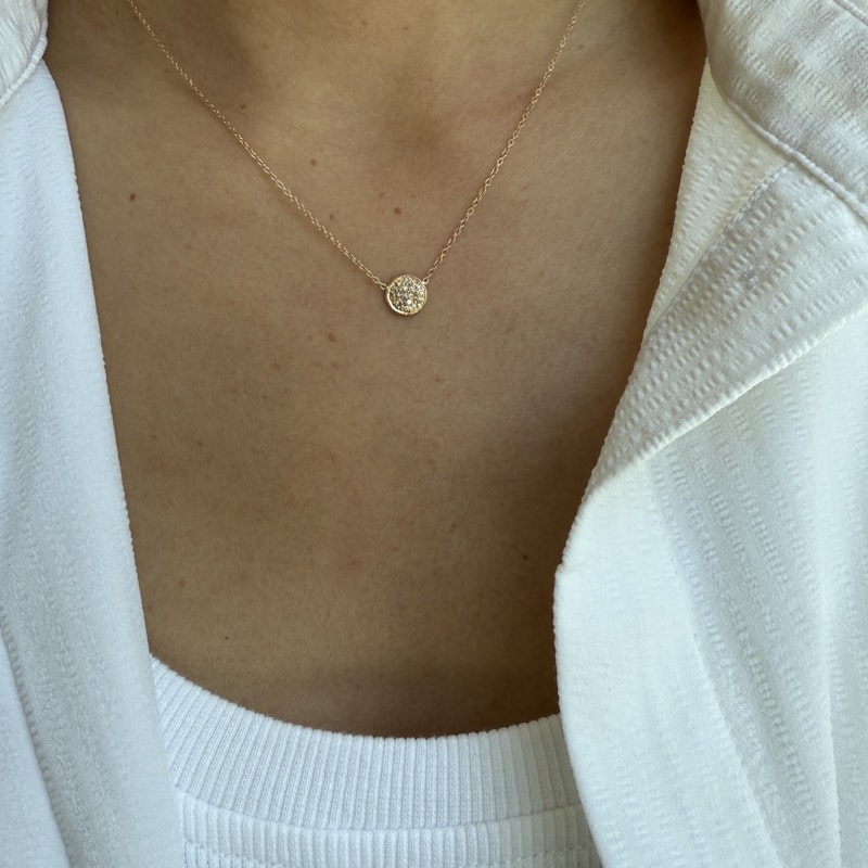 Jacquie Aiche 14k Rose Gold Diamond Pavé Disc Necklace